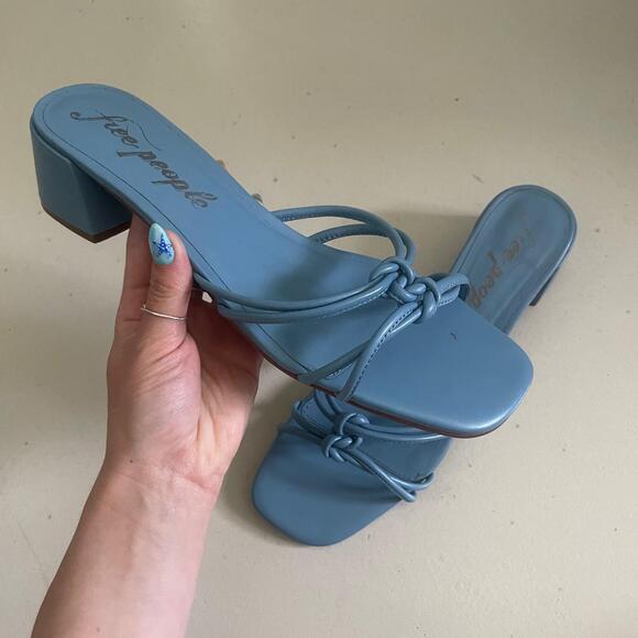 Free People Double Straps Slip On Slide Sandals Blue Size 9 - Picture 1 of 11